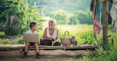 grandmother, kids, laptop
