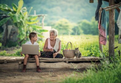 grandmother, kids, laptop
