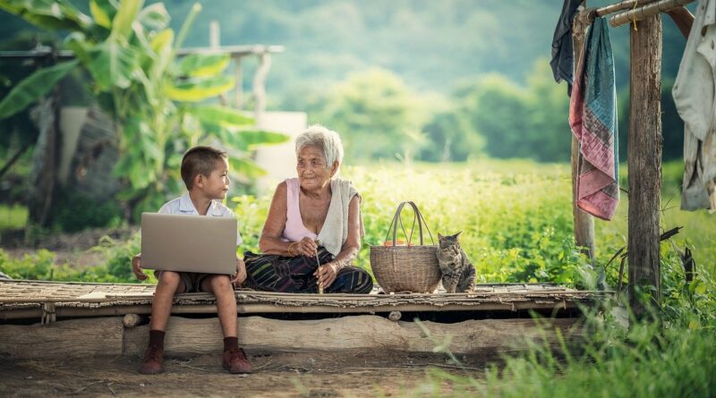 grandmother, kids, laptop